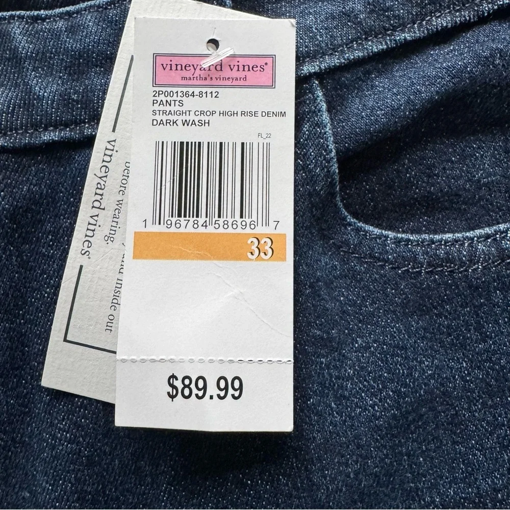 🎉 SALE 🎉 NWT Vineyard Vines Straight High Rise Crop Women's Dark Blue Jeans - Picture 8 of 15